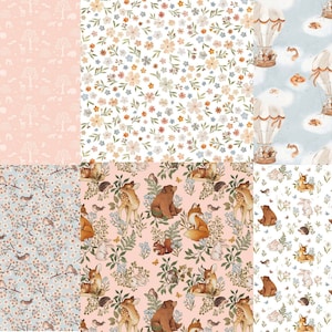 Fat Quarter Bundle, Woodland Fabric, Forest Dreams, 6 piece, Dear Stella, Quilting Weight, Cotton, Pink and Blue, Bears, Fawn, Balloons