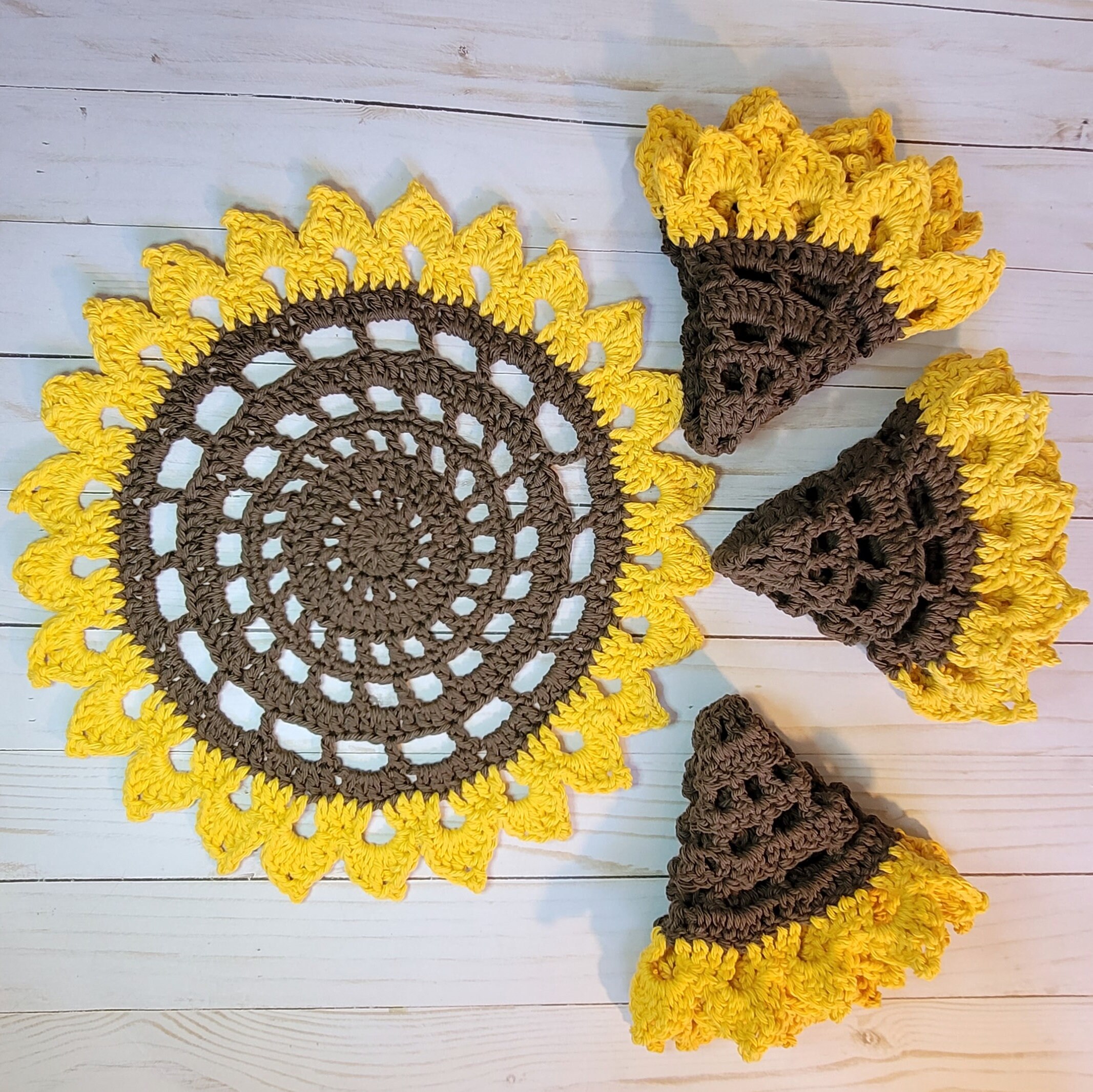 Sunflower Placemats Crochet Decor Farmhouse Table Placemats Etsy