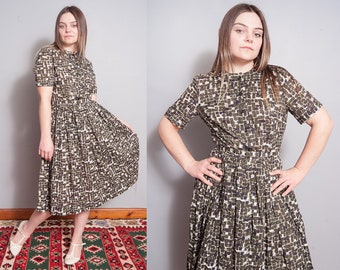 Vintage 1950's | Cotton | Printed | Patterned | Mid Century | New Look | Dress | M