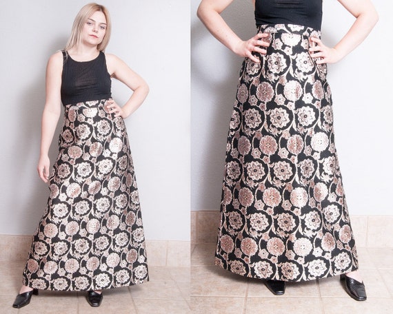 Vintage 1970's | Floral | Metallic | Maxi | Skirt