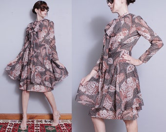 Vintage 1960's/1970's | Floral | Paisley | Ascot | Bow | Saks Fifth Avenue | Dress | M