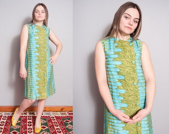 Vintage 1960's | Patterned | Cotton | Mid Century | Shift | Dress | S