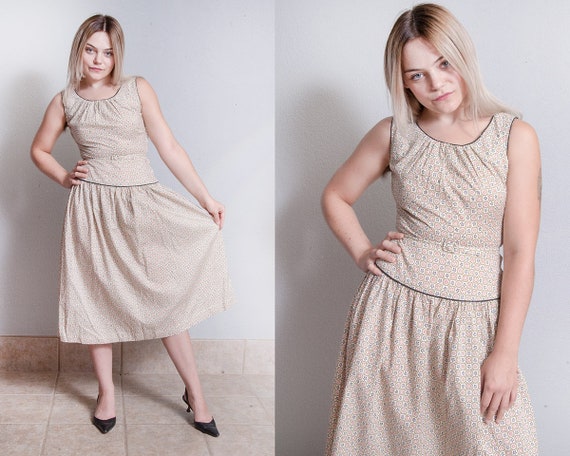 Vintage 1950's | Floral Printed | 100% Cotton | Mi