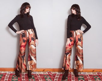 Vintage 1970's | High Rise | Psychedelic | Patterned | Flared | Pants | S