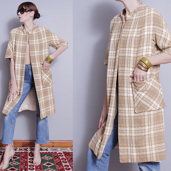 Vintage 1960's | Plaid | Long | Overcoat | Mid Century | MCM | Jacket | Topper | L