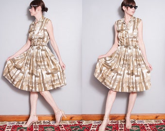 Vintage 1960's | 2 Piece Set | Mid Century | Patterned | Sleeveless Top | Full Skirt | New Look | MCM | S