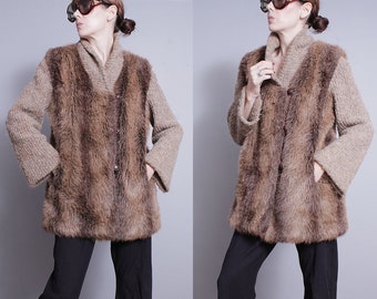 Vintage 1980's | Brown | Faux Fur | Sweater | Coat | M/L