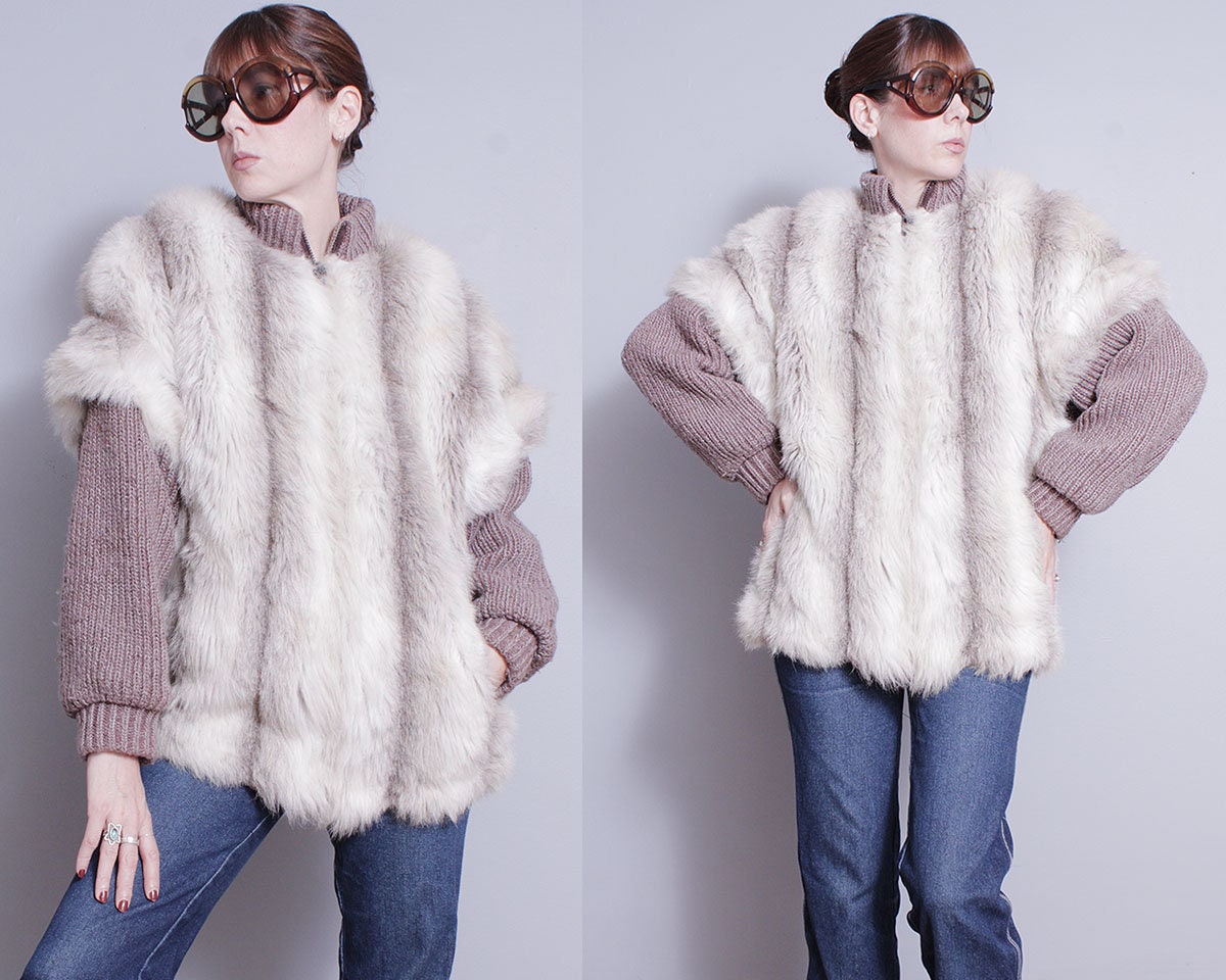 Vintage 1980 s JORDACHE Faux Fur Sweater Coat L