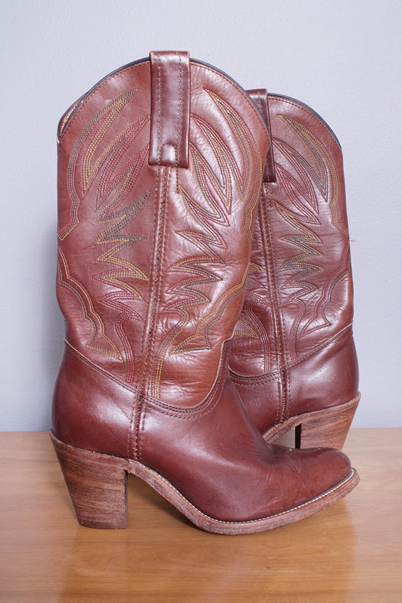 Vintage 1980's Brown Leather FRYE Cowboy Western Boots 6 image 1