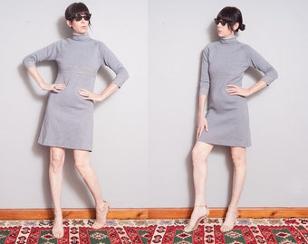 Vintage 1960's | Mid Century | 100% Wool | Made in Italy | Mod | Mini | Dress | S