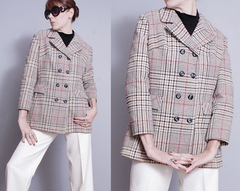 Vintage 1960's | Mod | Plaid | Wool | Double Breasted | Blazer | Jacket | S