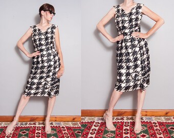 Vintage 1950's/1960's | Black & White | Patterned | Cotton | Mid Century | MCM | Dress | M