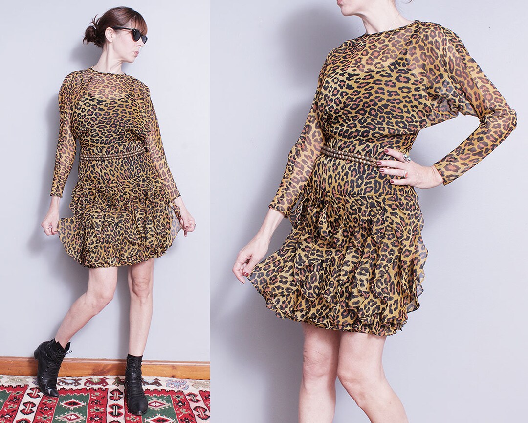 Vintage 80s Punk Leopard Print Skirt S