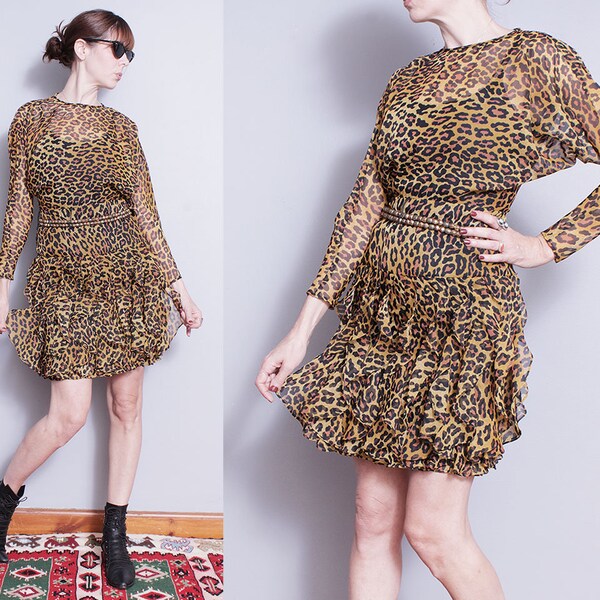 Vintage 90’s leopard ruffle mini dress