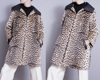 Vintage | 1960's | Leopard Print | Faux Fur | Animal Print | Mid Century | MCM | Mod | Coat | L