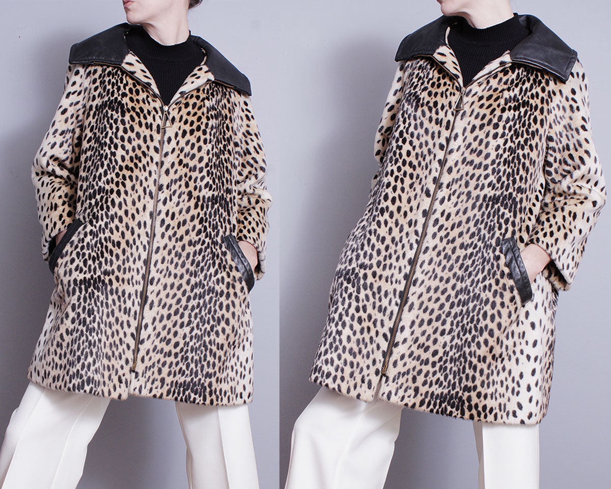 60s Leopard Tedds boa coat made 鑑み in USA