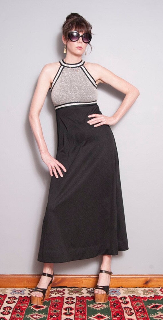 Vintage 1970's | Black & Silver Metallic | Empire… - image 2