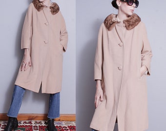 Vintage 1950's/1960's | 100% Cashmere | Mink | Fur | Collar | Coat | M/L