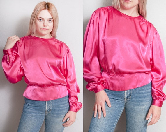 Vintage 1980's | Hot Pink | Peplum | Silky | Blous