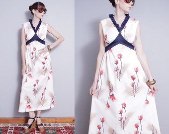 Vintage 1970's | Floral | Empire Waist | Maxi Dress | S