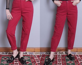 Vintage 1990's | Red | ESPRIT | High Rise | 100% Cotton | 5 Pocket | Tapered Leg | Jeans | S