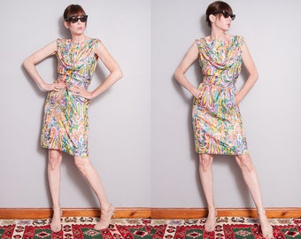 Vintage 1960's | Colorful | Floral & Paisley | Mid Century | MCM | Dress | S