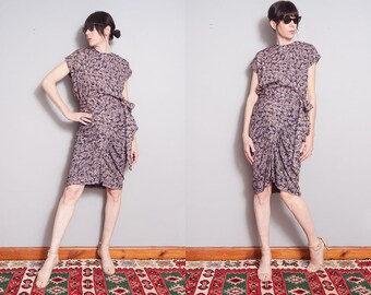 Vintage 1980's | Nicole Miller | Patterned | Ruched | Dress | S