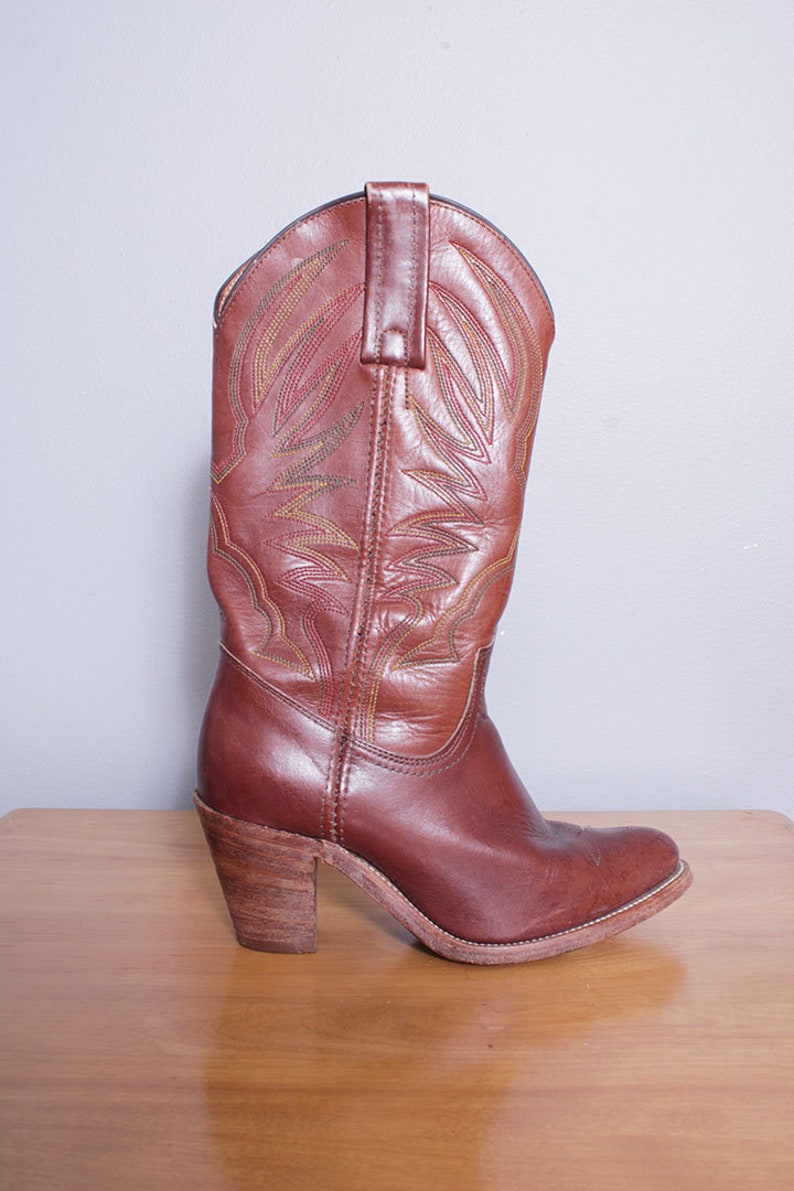 Vintage 1980's Brown Leather FRYE Cowboy Western Boots 6 image 3