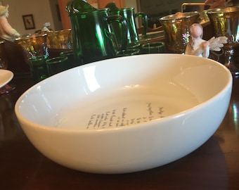 Recipe on white ceramic shallow 11-inch serving bowl, dishwasher safe, Free shipping