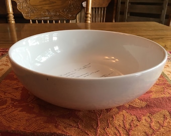 Recipe Bowl, 8 inch white shallow ceramic bowl, custom serving bowl, Individual pasta bowl, Dishwasher Safe, Free Shipping
