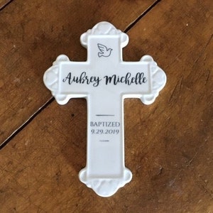 White ceramic baptismal cross, personalized baptismal cross, ceramic wall cross, FREE Shipping image 7