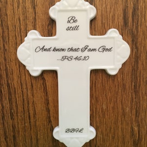 White ceramic baptismal cross, personalized baptismal cross, ceramic wall cross, FREE Shipping image 8
