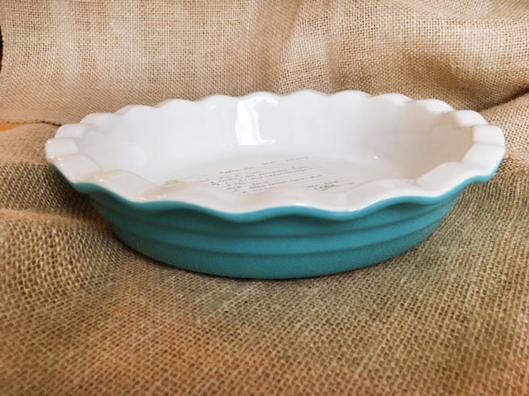 Custom Recipe Pie Plate Teal Pie Dish Scalloped Pie Plate Etsy