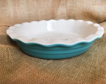 Custom recipe pie plate, teal pie dish, scalloped pie plate, recipe plate, wedding gift, Photo Keepsake Plate, Heirloom Gift, *Free Shipping