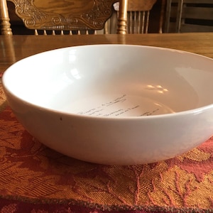 Recipe Bowl, 8 inch white shallow ceramic bowl, custom serving bowl, Individual pasta bowl, Dishwasher Safe, Free Shipping
