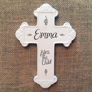 White ceramic baptismal cross, personalized baptismal cross, ceramic wall cross, FREE Shipping image 3