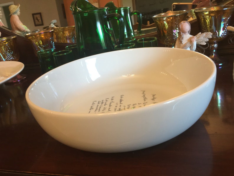 Recipe on white ceramic shallow 11-inch serving bowl, dishwasher safe, Free shipping image 1