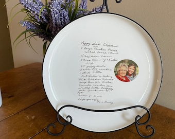 Personalized 10 inch white porcelain plate with black rim, Recipe plate