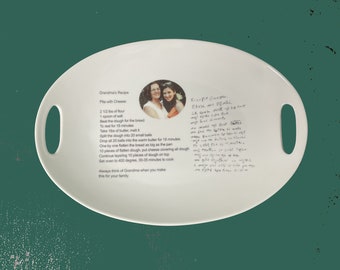 Recipe on white ceramic 15" x 9.25" tray with handles, FREE Shipping