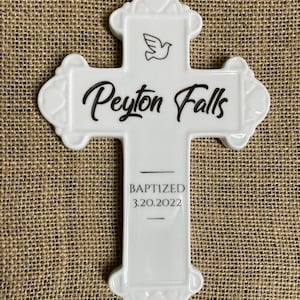 White ceramic baptismal cross, personalized baptismal cross, ceramic wall cross, FREE Shipping image 9