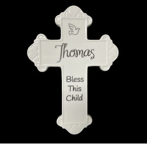 White ceramic baptismal cross, personalized baptismal cross, ceramic wall cross, FREE Shipping image 10