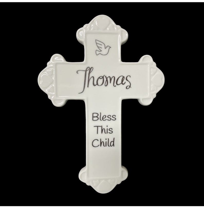 White ceramic baptismal cross, personalized baptismal cross, ceramic wall cross, FREE Shipping image 10