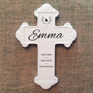White ceramic baptismal cross, personalized baptismal cross, ceramic wall cross, FREE Shipping image 4