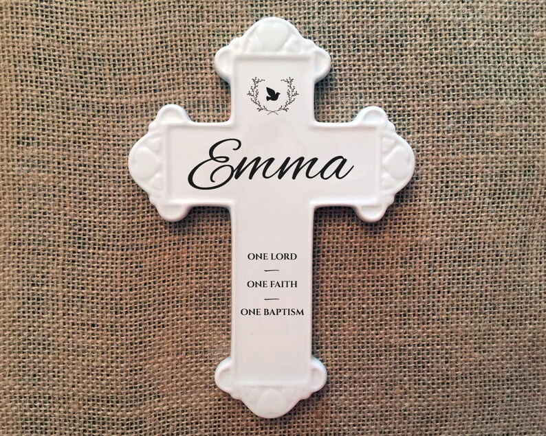 White ceramic baptismal cross, personalized baptismal cross, ceramic wall cross, FREE Shipping image 4