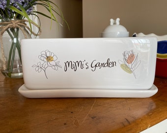 Personalized ceramic planter with saucer, 10in x 4 in x 5", Free Shipping