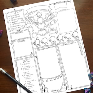 Dungeons and Dragons 5th Edition Paladin Illustrated Class Theme Character Sheet DND 5e