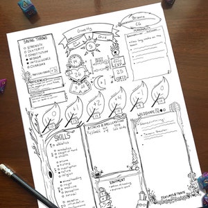 Dungeons and Dragons 5th Edition Druid Illustrated Class Theme Character Sheet DND 5e