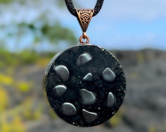 Galactic Orgone Pendant Shungite Hematite Tourmaline - Copper Healing Necklace - 432 Hz, Ancient Solfeggio, Archangelic Frequency