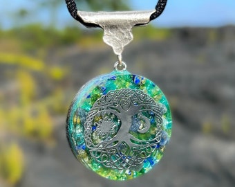 Star Gate Orgone Pendant Gaia Tree - Galactic Silver Healing Necklace - 432 Hz, Ancient Solfeggio, Archangelic Frequency