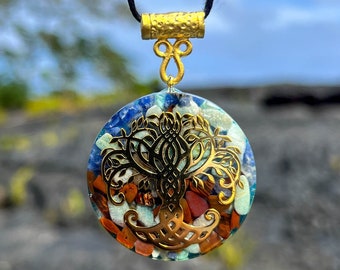 Galactic Orgone Pendant Tree Of Life - Gold Healing Necklace - 432 Hz, Ancient Solfeggio, Archangelic Frequency